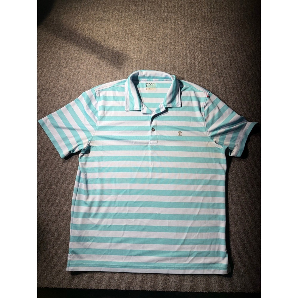 IZOD Advantage Performance Polo Shirt Mens Large Blue White Striped Golf 45HG007